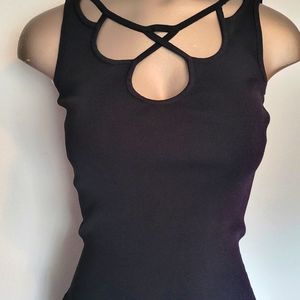 Black Cut Out Collared Knit Tank Camisole WHBM XS